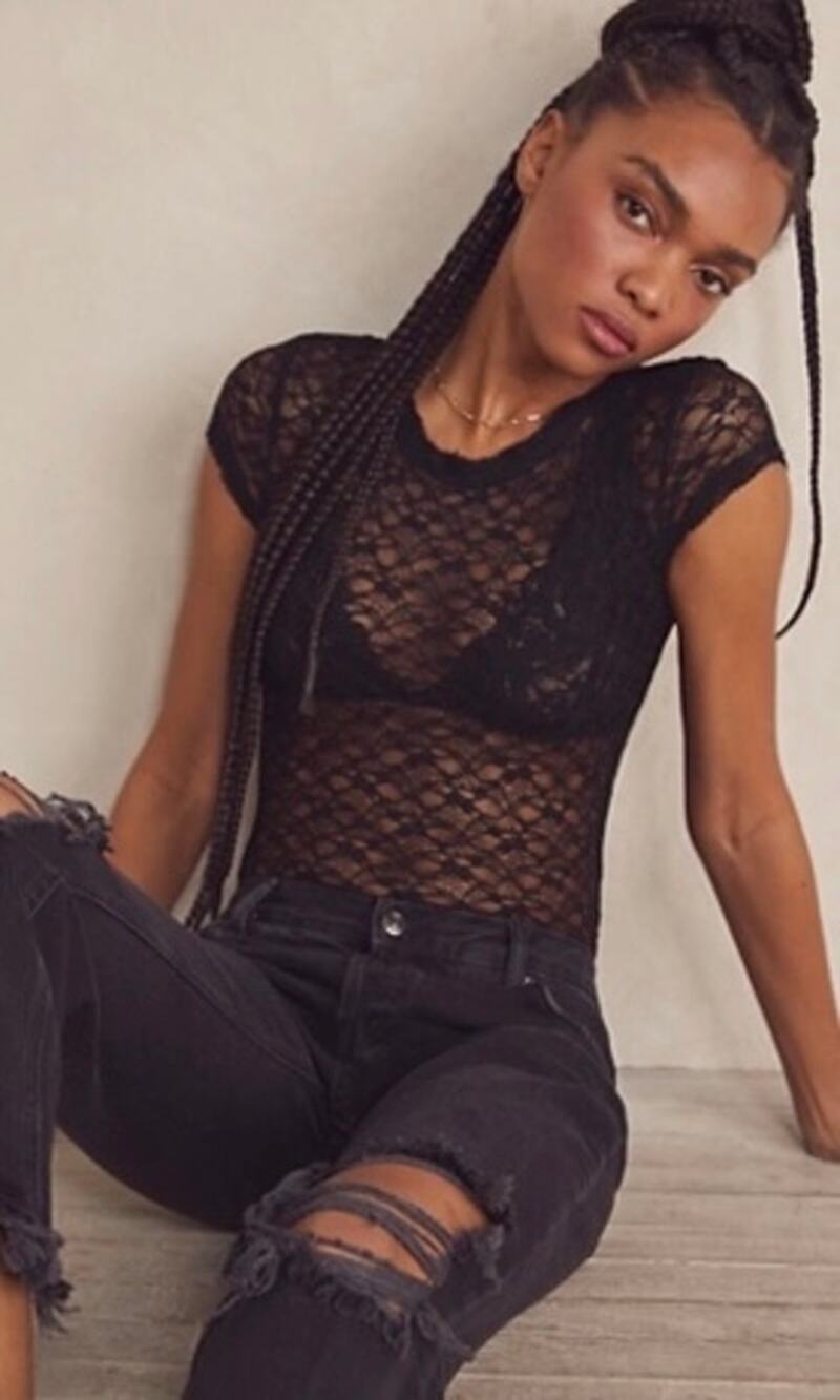 Free People Intimately Black Pucker Up Lace Cap Sleeve Bodysuit X-Large NWO